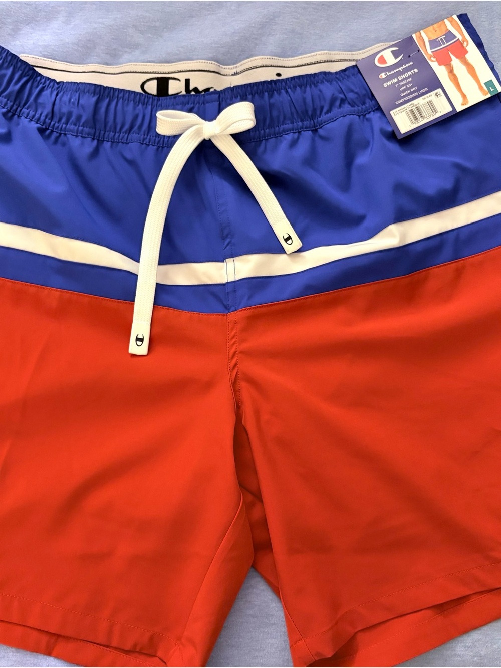 Champion Red and Blue Colorblock Swim Shorts with White Trim